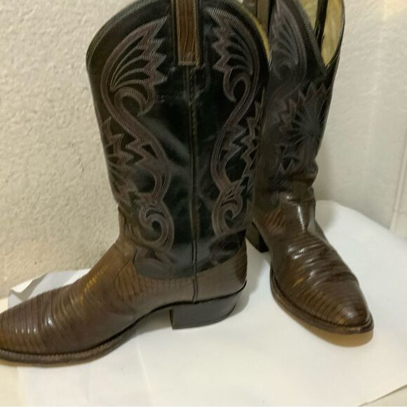 Dan Post Cowboy Boots Men\'s Black Brown Leather Western Size 9D